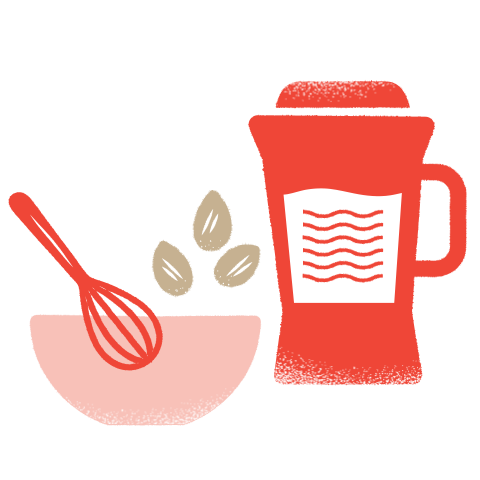 An illustration of a mixing bowl and coffee press