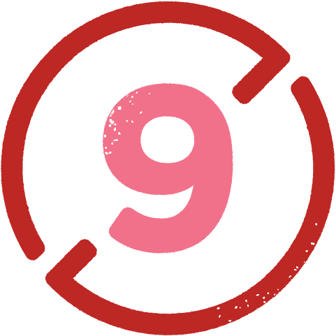 The number 9 with a red circle and a strike through.