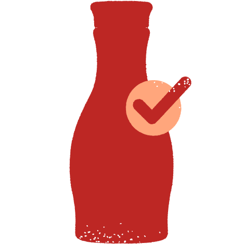 Red bottle with check mark.