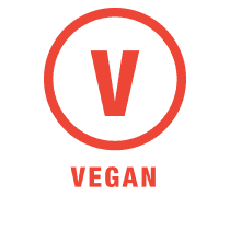 Red vegan logo indicating item is vegan