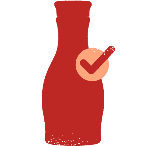 Red bottle with check mark.