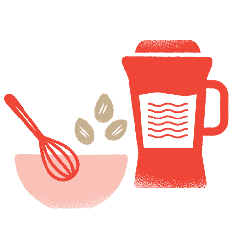 An illustration of a mixing bowl and coffee press